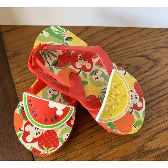 Disney Mickey Minnie Mouse Fruit Kids Flip Flops Sandals 7/8 - Picture 1 of 5